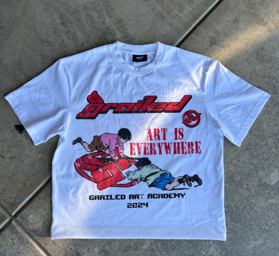 Drop Shoulder Graphic T-Shirt - "ART IS EVERYWHERE TEE" (WHITE) - The Fashion Center