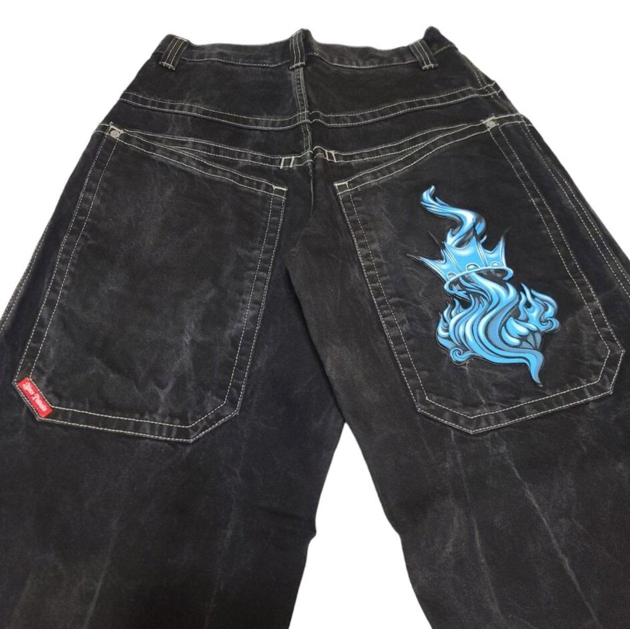 JNCO Baggy Washed Black Denim Jeans Blue Crown - SN4KE CLOTHING