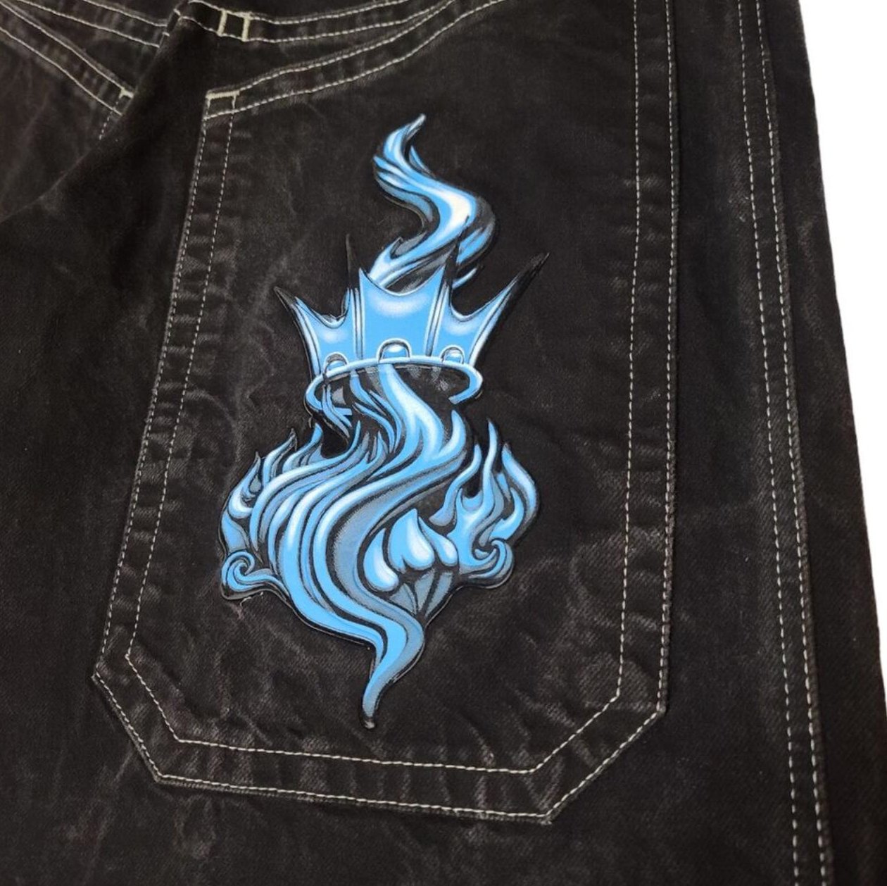 JNCO Baggy Washed Black Denim Jeans Blue Crown - SN4KE CLOTHING