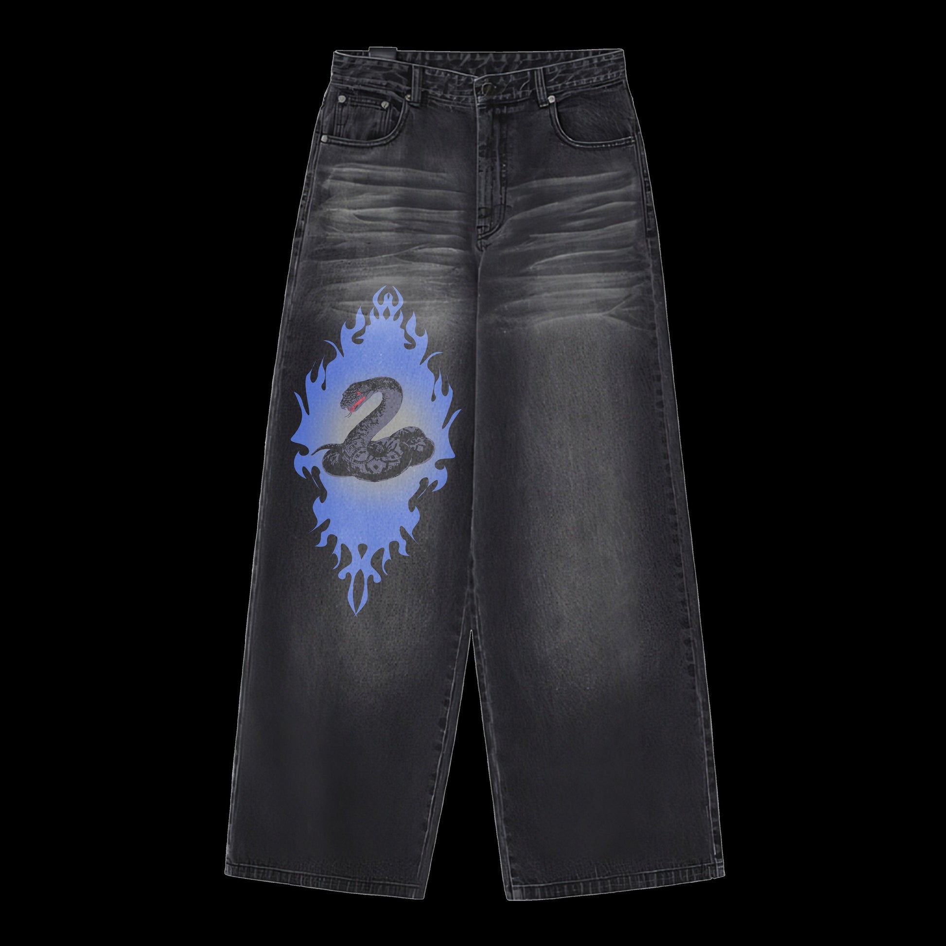 JNCO Baggy Washed Black Denim Jeans Blue SN4KE - SN4KE CLOTHING