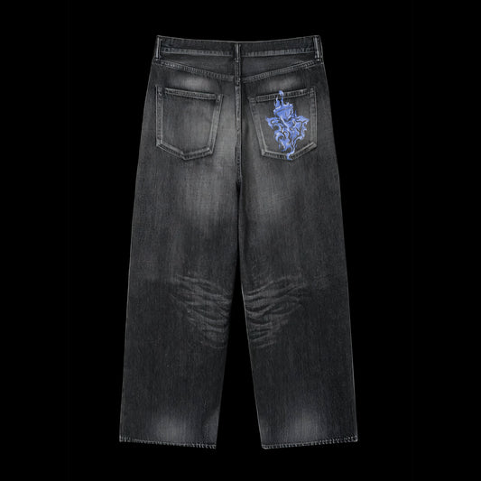 JNCO Baggy Washed Black Denim Jeans Blue SN4KE - SN4KE CLOTHING