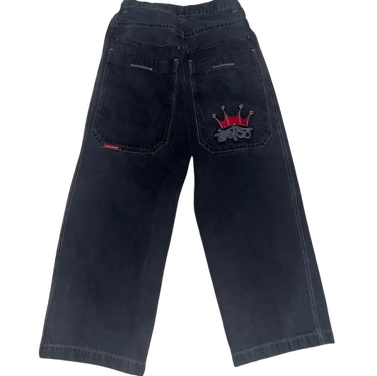 JNCO Baggy Washed Black Denim Jeans Red Crown - SN4KE CLOTHING