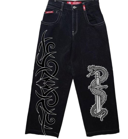 JNCO Baggy Washed Black Denim Jeans SN4KE - SN4KE CLOTHING