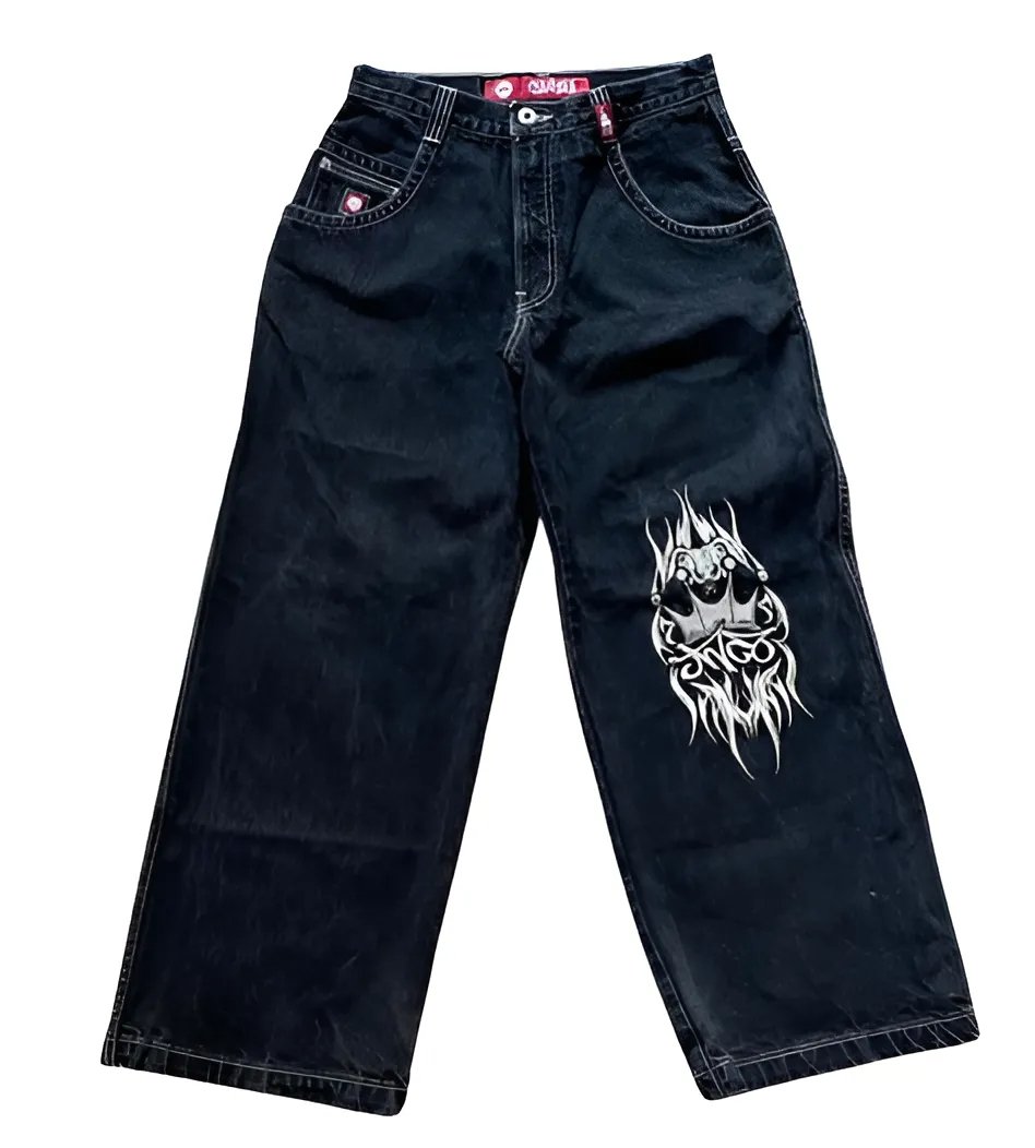 JNCO Baggy Washed Black Denim Jeans White Crown - SN4KE CLOTHING